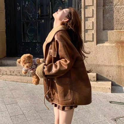 Women's Jackets Thick Warm Solid Suede