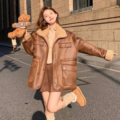 Women's Jackets Thick Warm Solid Suede