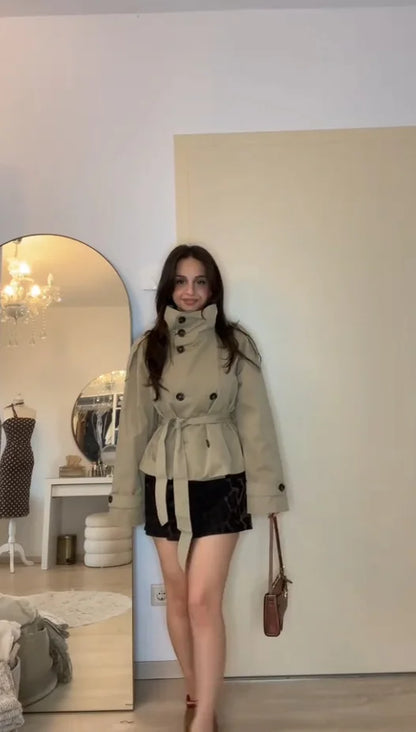Belted Waist Cropped Trench Jackets