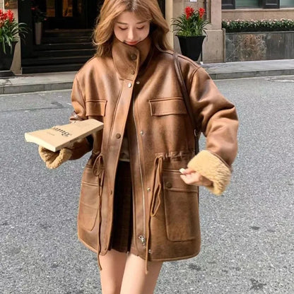 Women's Jackets Thick Warm Solid Suede