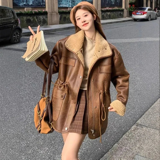 Women's Jackets Thick Warm Solid Suede