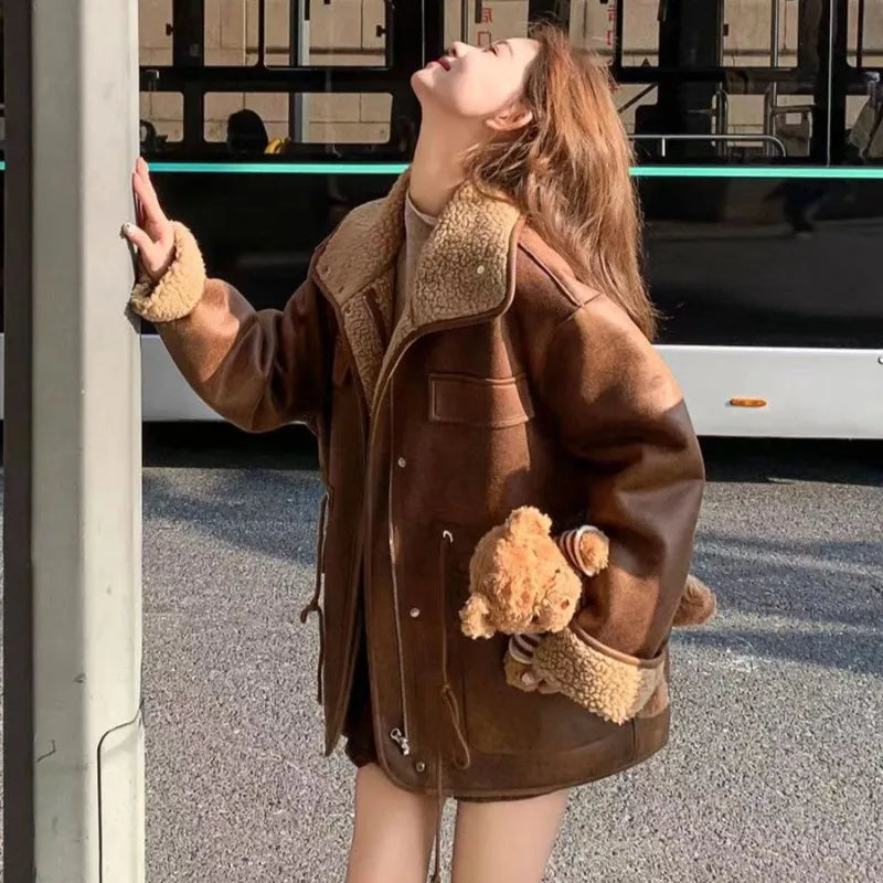 Women's Jackets Thick Warm Solid Suede