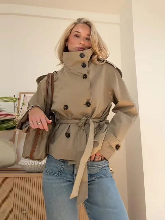 Belted Waist Cropped Trench Jackets
